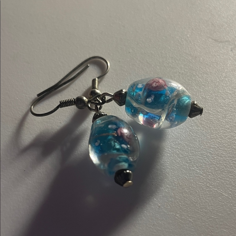 Handmade Blue Glass Bead Drop Earrings